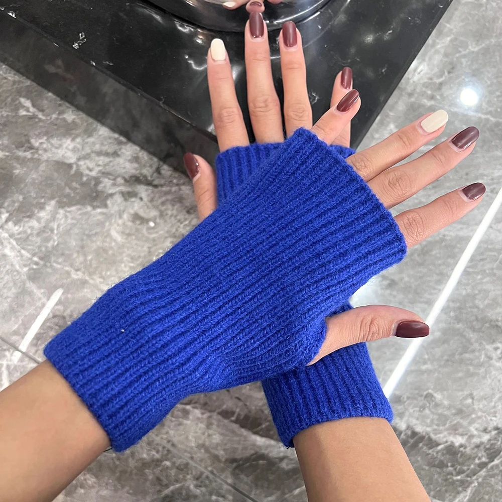 Y2K Half-finger Knitted Arm Sleeves Autumn Winter Fingerless Gloves Harajuku Arm Warmers Touch Screen Solid Color Mittens