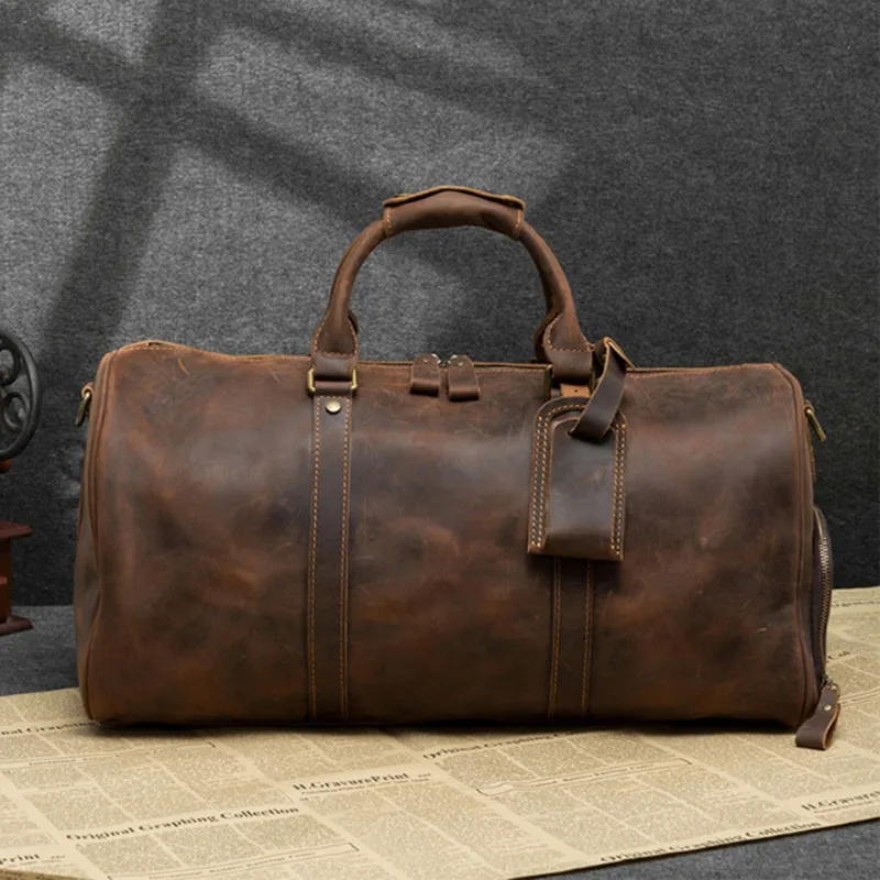 

Men's fashionable retro luxury handbag made of genuine cowhide, sloping body fitness bag and luggage travel bag