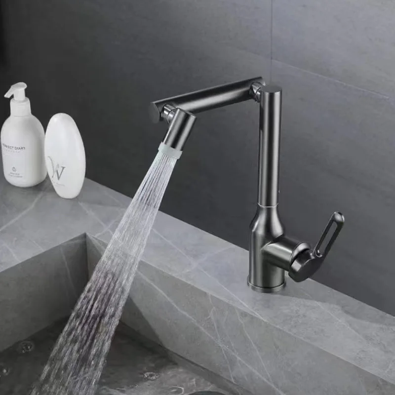 

Grey 304 Stainless Steel Swivel Basin Faucet Deck Mounted Hot and Cold Mixer Tap Single Hole Single Handle Bathroom Tap