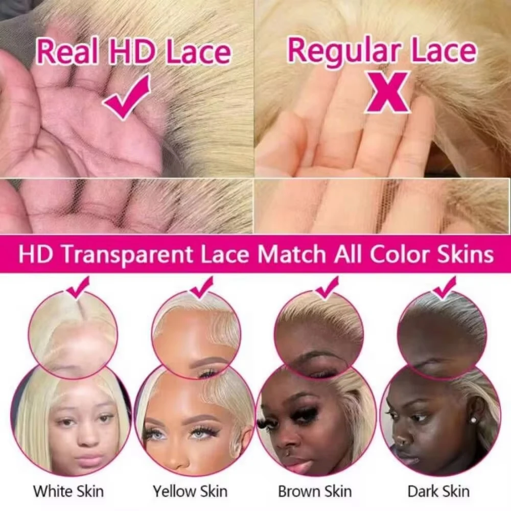 250 300 Density Straight Blonde 613 Lace Frontal Wig 13x6 Brazilian Human Hair Wigs for Women 38inch 13x4 Lace Front Colored Wig image 6
