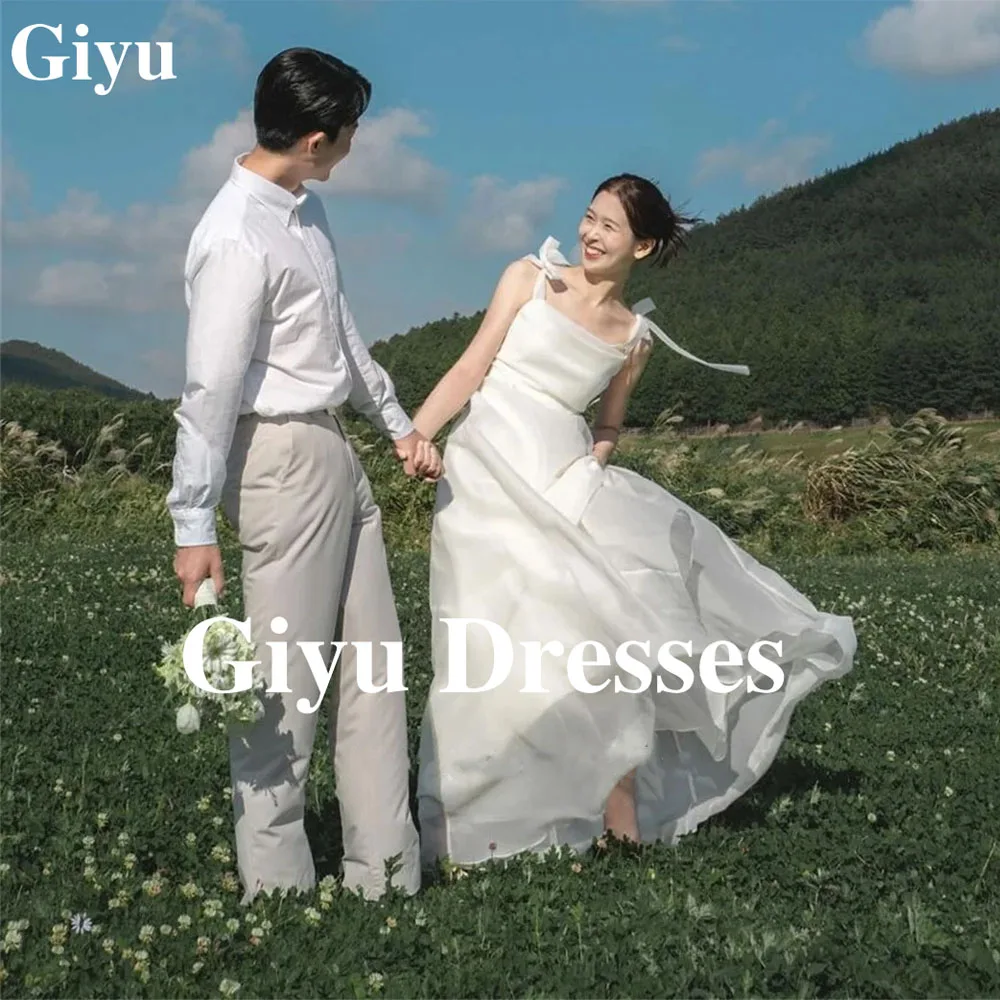 Giyu Simple White Tulle Wedding Korean Photography Spaghetti Strap Off The Shoulder Formal Bridal Dresses Wedding Customized