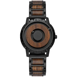 New Wood Watch for Men Stainless Steel Men's Quartz Wristwatch Magnetic Metal Bead Pointer Conceptual Dial Unusual Male Clock