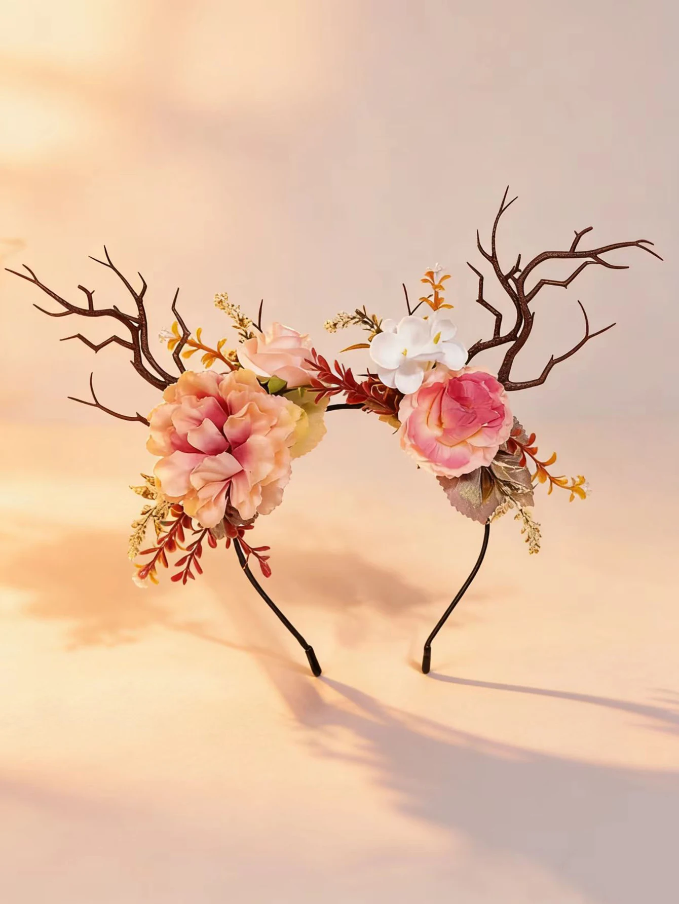 신선하고 심플한 숲 스타일의 사슴뿔 머리띠와 인조 꽃가 - Home Decor Handicraft 리뷰 및 가격