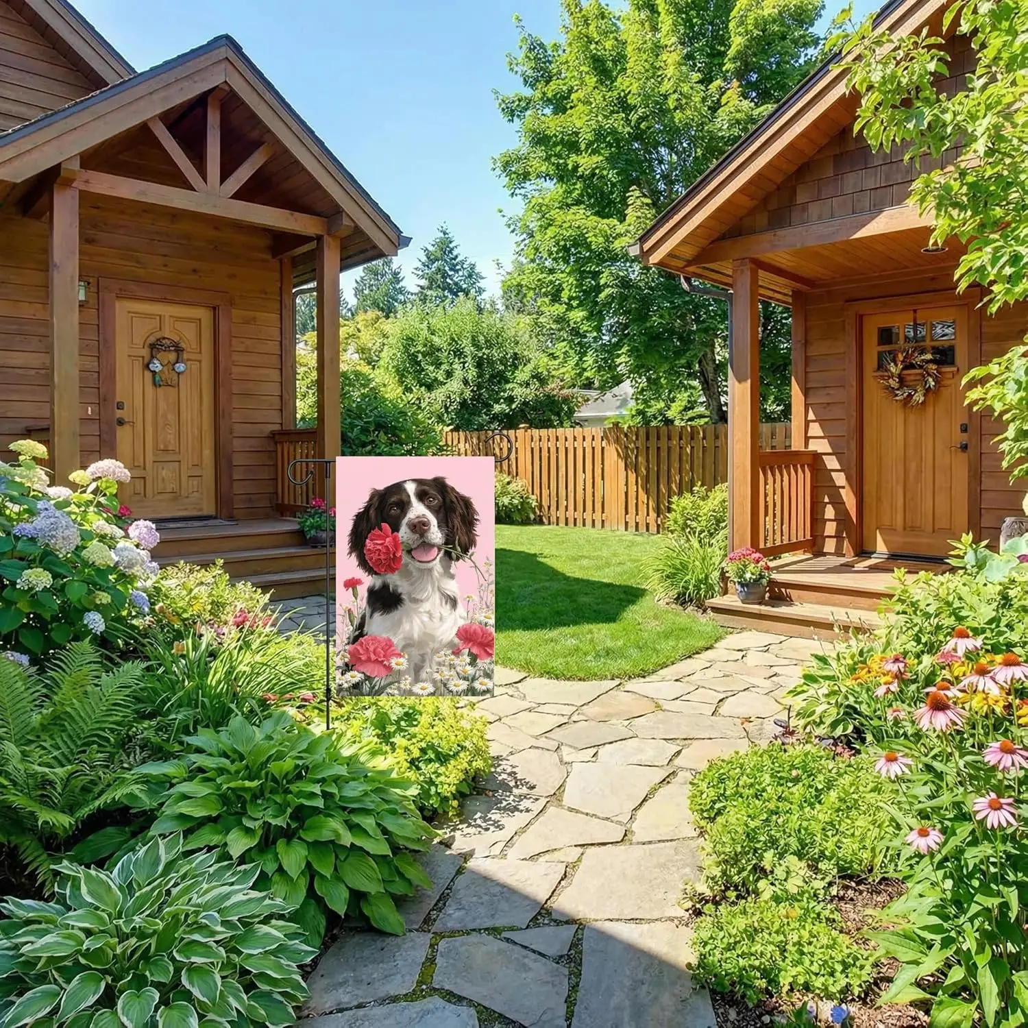 English Springer Spaniel Spring Welcome Garden Flag 12x18-Inch Vertical Double-Sided Spring Summer Carnation Valentine's ZZM