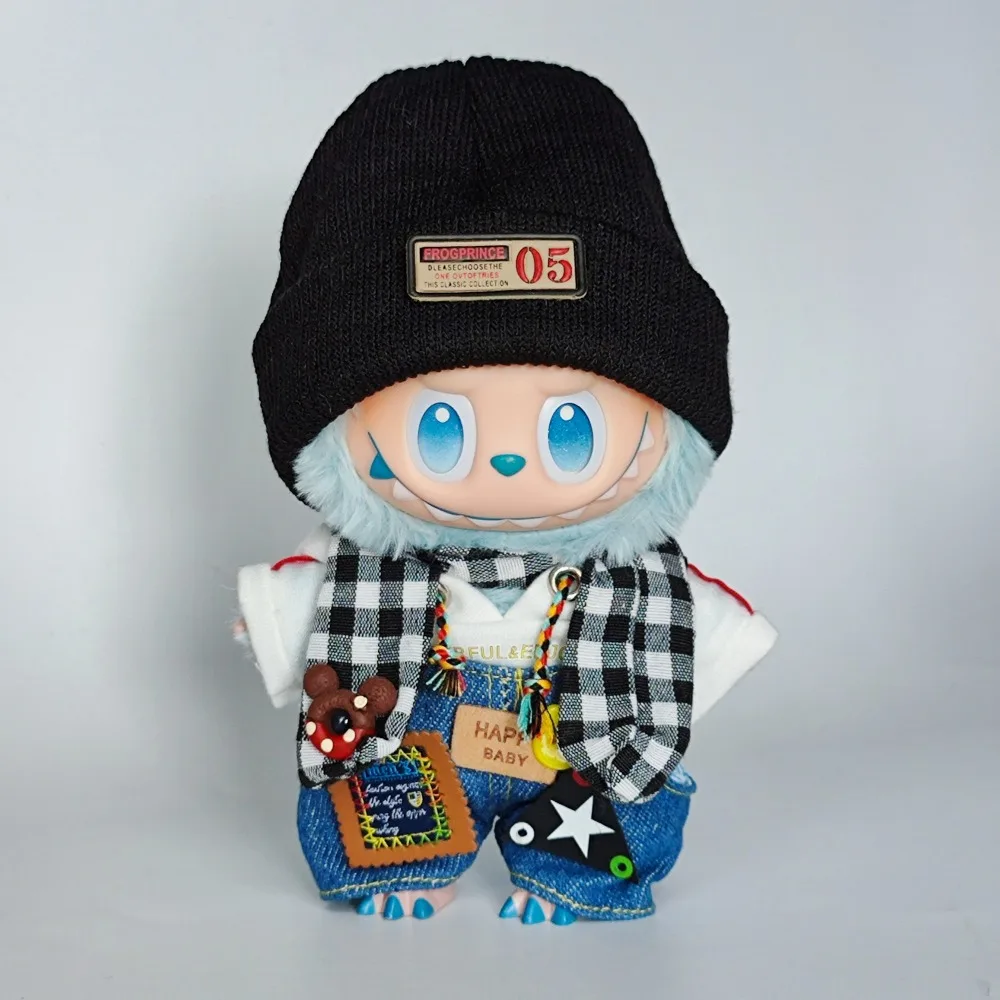 17 cm Labubu Pop V1 V2 Hangende Accessoires Vinyl Labubu Pop Outfit Verwisselbare Kleding Knuffel Babykleertjes Perfect Leuk Cadeau