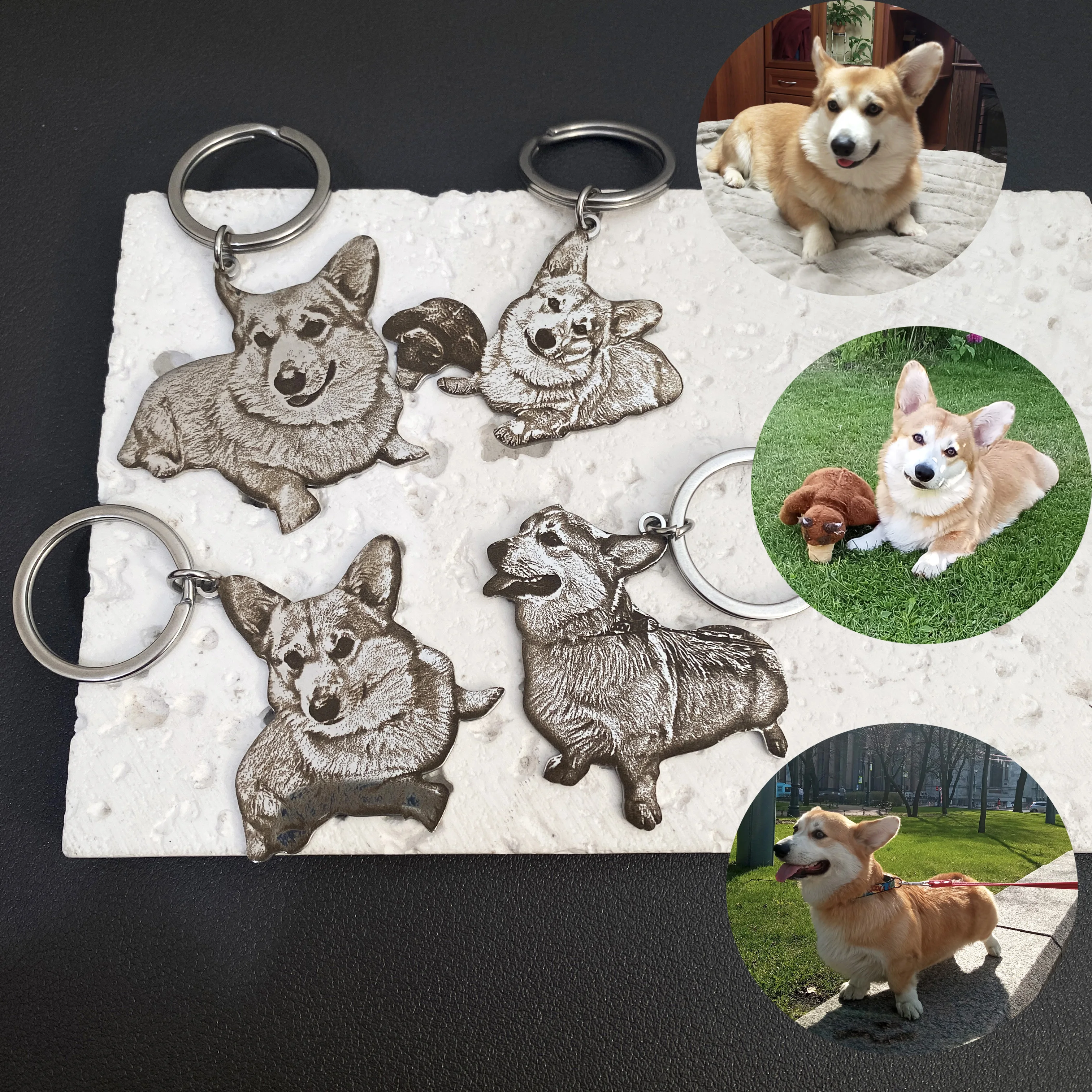 

Stainless Steel Cute Custom Dog Cat Picture Portrait Keychain Personalized Pet Animals Photo Pendant Key Ring Gift for Man Woman