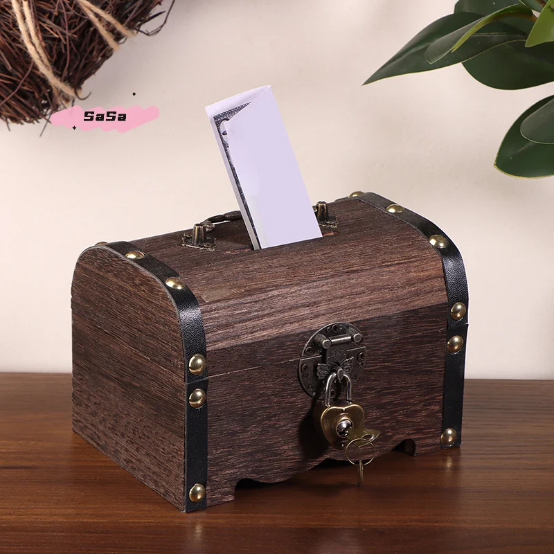قطعة واحدة من صندوق تخزين صندوق الكنز العتيق مع قفل - حقيبة توفر منظم بنك الخنزير القديم لديكور المنزل #5