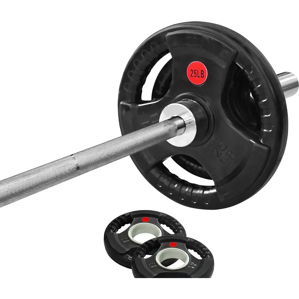 Cast Iron 2-Inch Weight Plates Including 7FT Barbell, 130-Pound, 300-Pound or 325-Pound Set, Multiple Packages