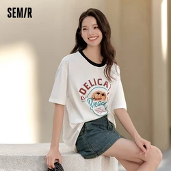 Semir Short-Sleeved T-Shirt Women Mid-Length Vintage Print 2024 Summer New Moisture-Wicking And Sweat-Absorbing Loose Fit Top