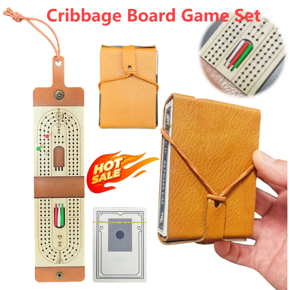 Traditional Wooden Cribbage Board Game Set Fun Table Game 2-4 Player Games Portable Card Board Game for Family Game Night Travel