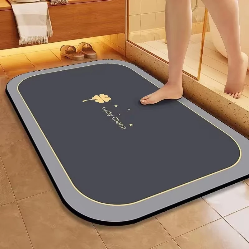 VIKAMA 1PC Quick-Dry Bathroom Mat Non-Slip Water-Absorbing Diatom Mud Floor Rug Geometric Design Doormat