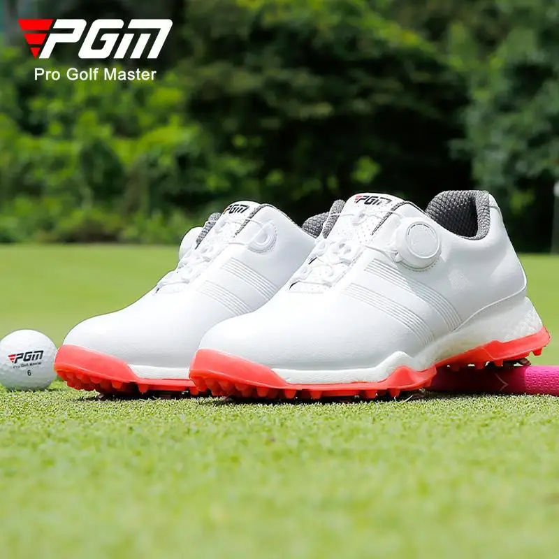 PGM golf shoes for women super waterproof knob lace sneakers non-slip spikes popcorn midsole