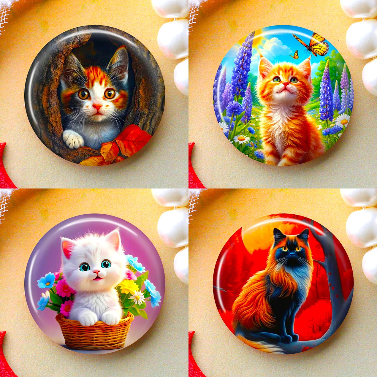 

8mm 10mm 12mm 25mm 16mm 18mm 20mm DIY Photo Glass Cabochons Round Cameo Set Handmade Settings Stone Cat HT52