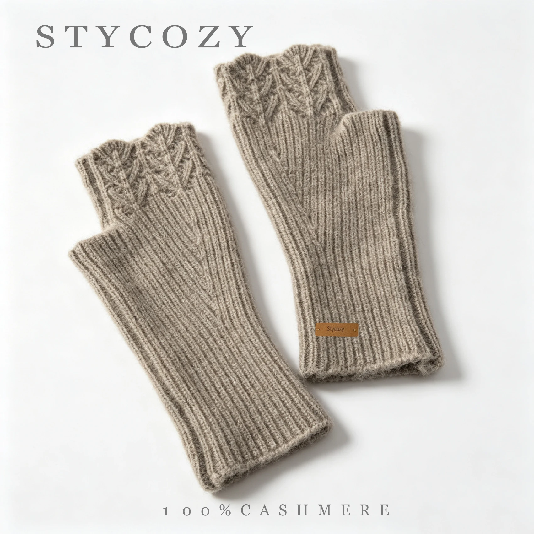 Women 100% Pure Cashmere Fingerless Gloves Cable Knit Solid Soft Warm Typing Wrist Warmers Winter Arm Cuffs Half Finger Mittens