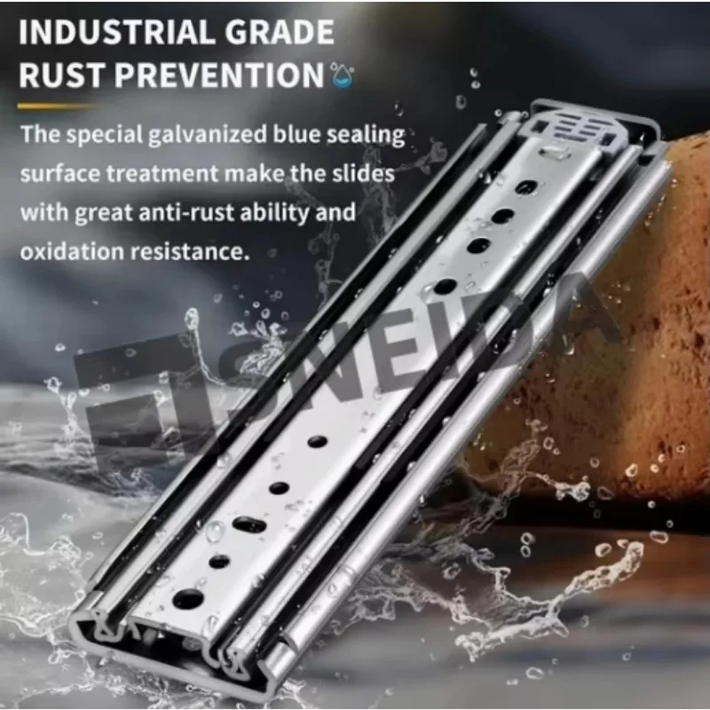 3076 225kg Heavy Duty Telescopic Drawer Slides Full Extension Silent Operation Cold Rolled Steel Industrial Kitchen