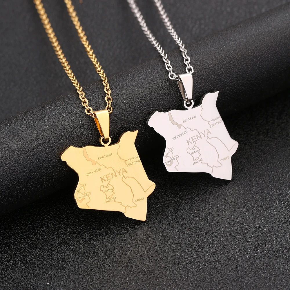 New Kenya Map With City Pendant Necklace Stainless Steel For Women Men Gold Silver Color Charm Fashion Kenyan Jewelry Gifts