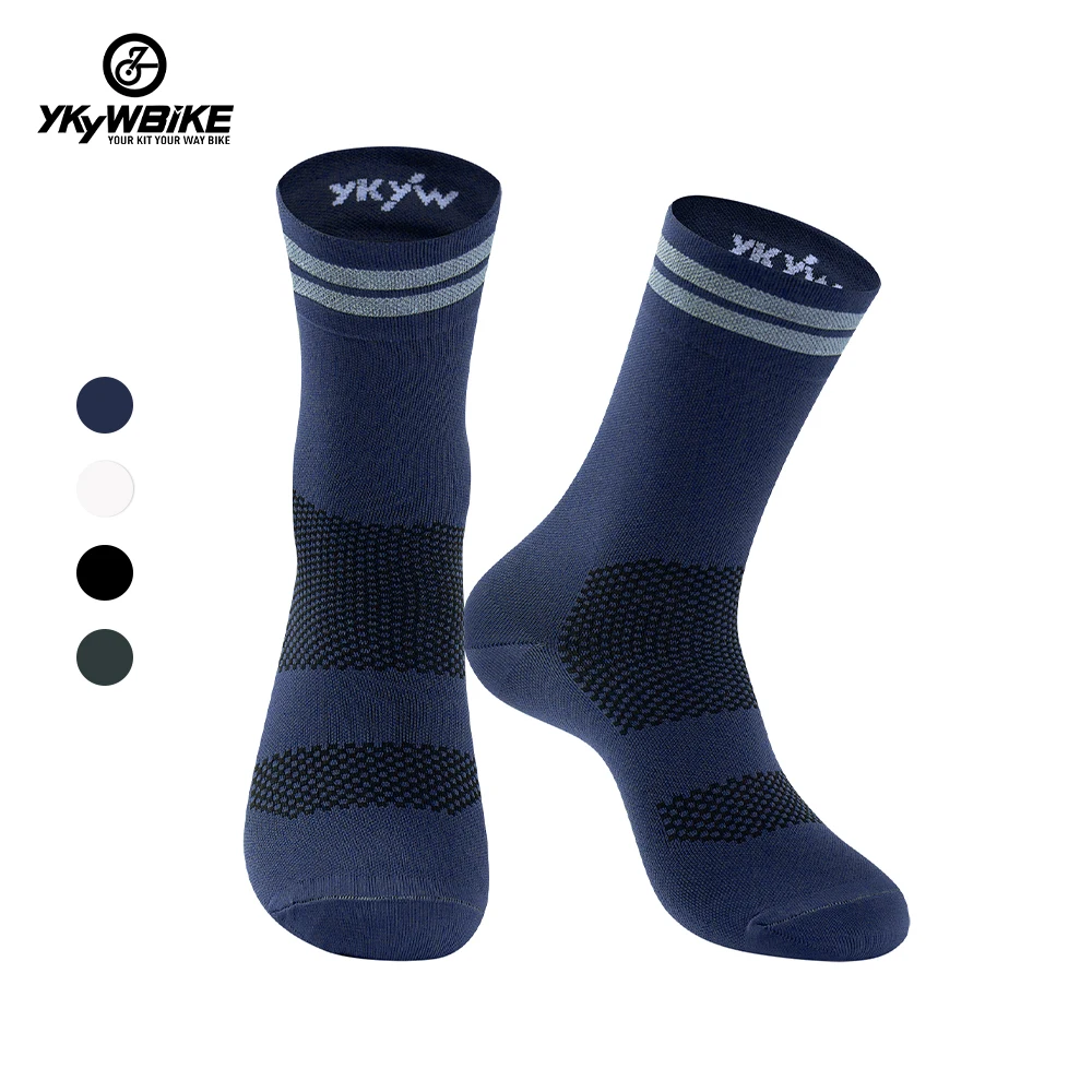 

YKYW 1 Pairs Pro Cycling Socks Men Women Breathable Road Bike Socks Black White Darkblue Darkgray Summer Running Sports Socks