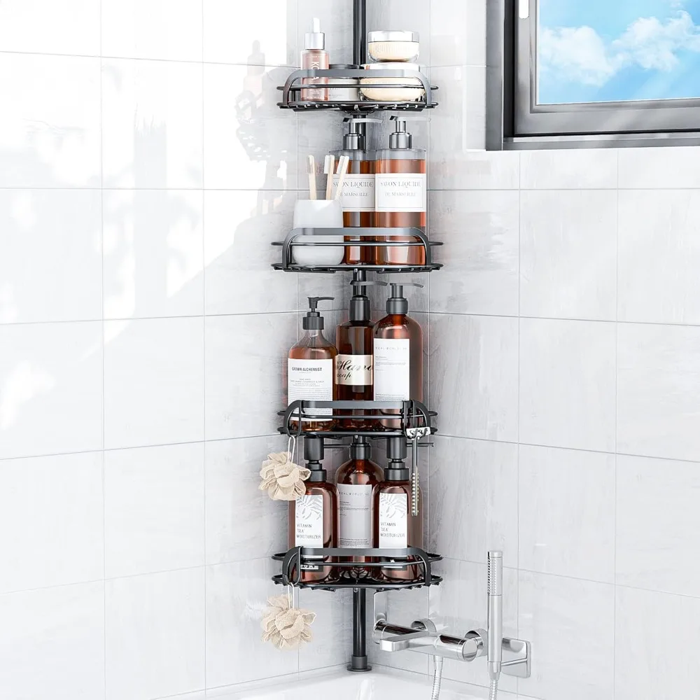 

Corner Shower Caddy Tension Pole, Shower Corner Caddy Fits 29-111 Inch Heights, Tension Shower Caddy with Adhesive Clamp