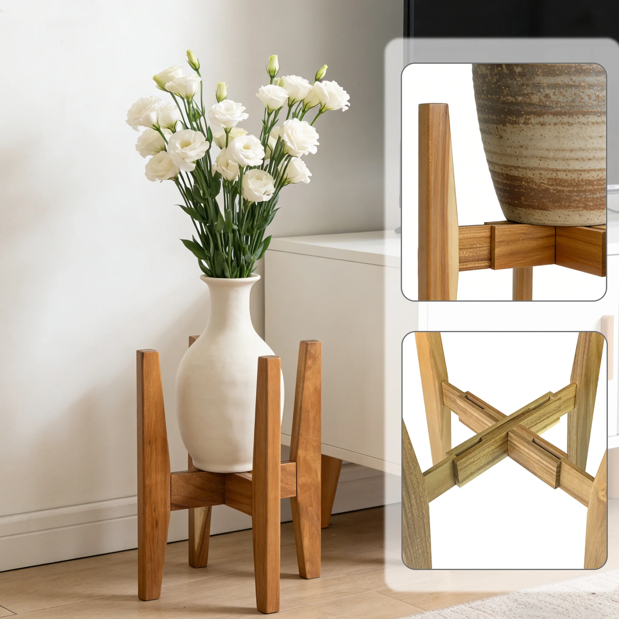 木製フラワースタンド、正方形プラントスタンド、拡張可能なスタンド、盆栽スタンド、ホームデコレーショントレイ、植木鉢ディスプレイスタンド、家の装飾品