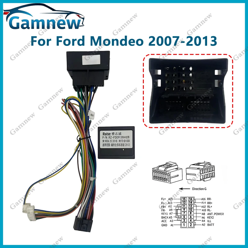 Car Stereo Audio 16PIN Android Power Wiring Harness Cable Adapter With Canbus Box For Ford Mondeo / Focus / C-MAX 2007-2010
