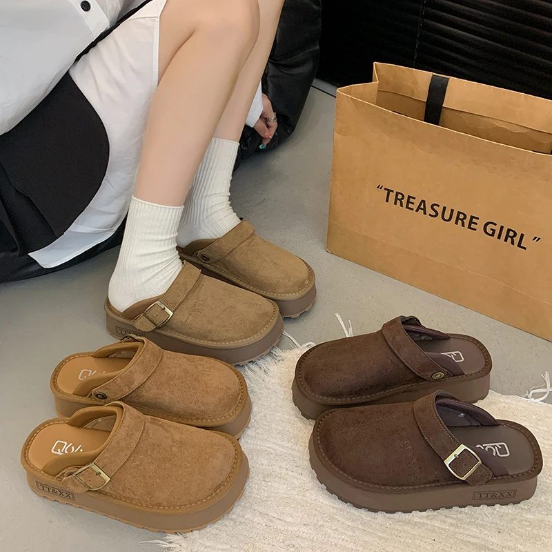 

Новинка 2024, женские туфли-лодочки, тапочки на плоской подошве, повседневная модная обувь, осенняя замшевая дизайнерская обувь с откидной крышкой Женская Обувь