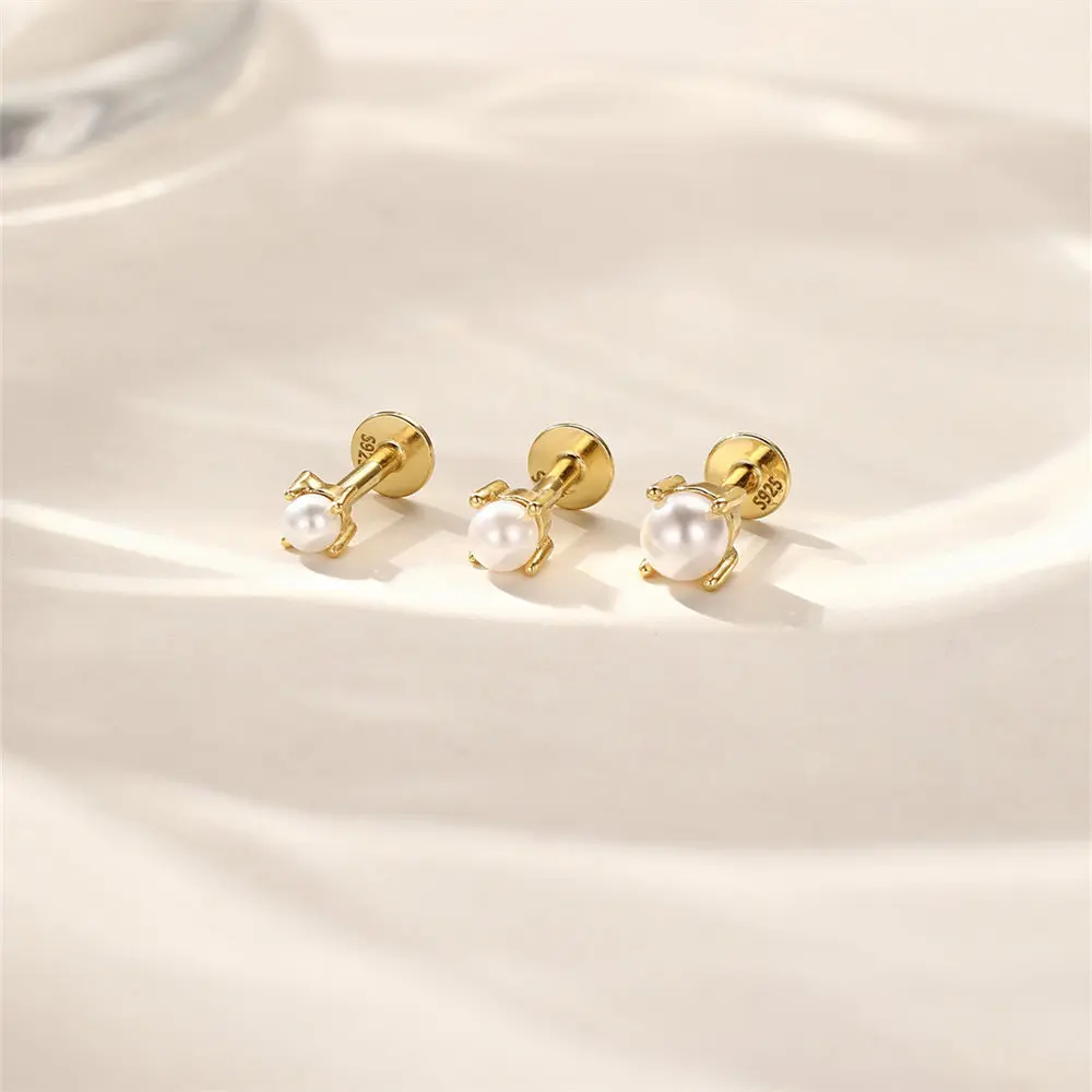 CANNER 1PC 2/3/4mm Classic Pearl Thread Piercing Ear Bone Nail For Women 925 Sterling Silver Ins Exquisite Mini Earring Jewelry view 3