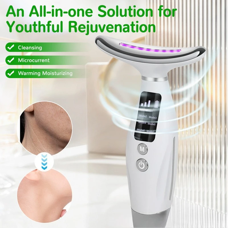 Masseur pour le visage et le cou, 7 couleurs, thérapie par la lumière rouge pour le visage, le cou, le lifting et le raffermissement de la peau, réducteur de rides et de cercles foncés à la maison