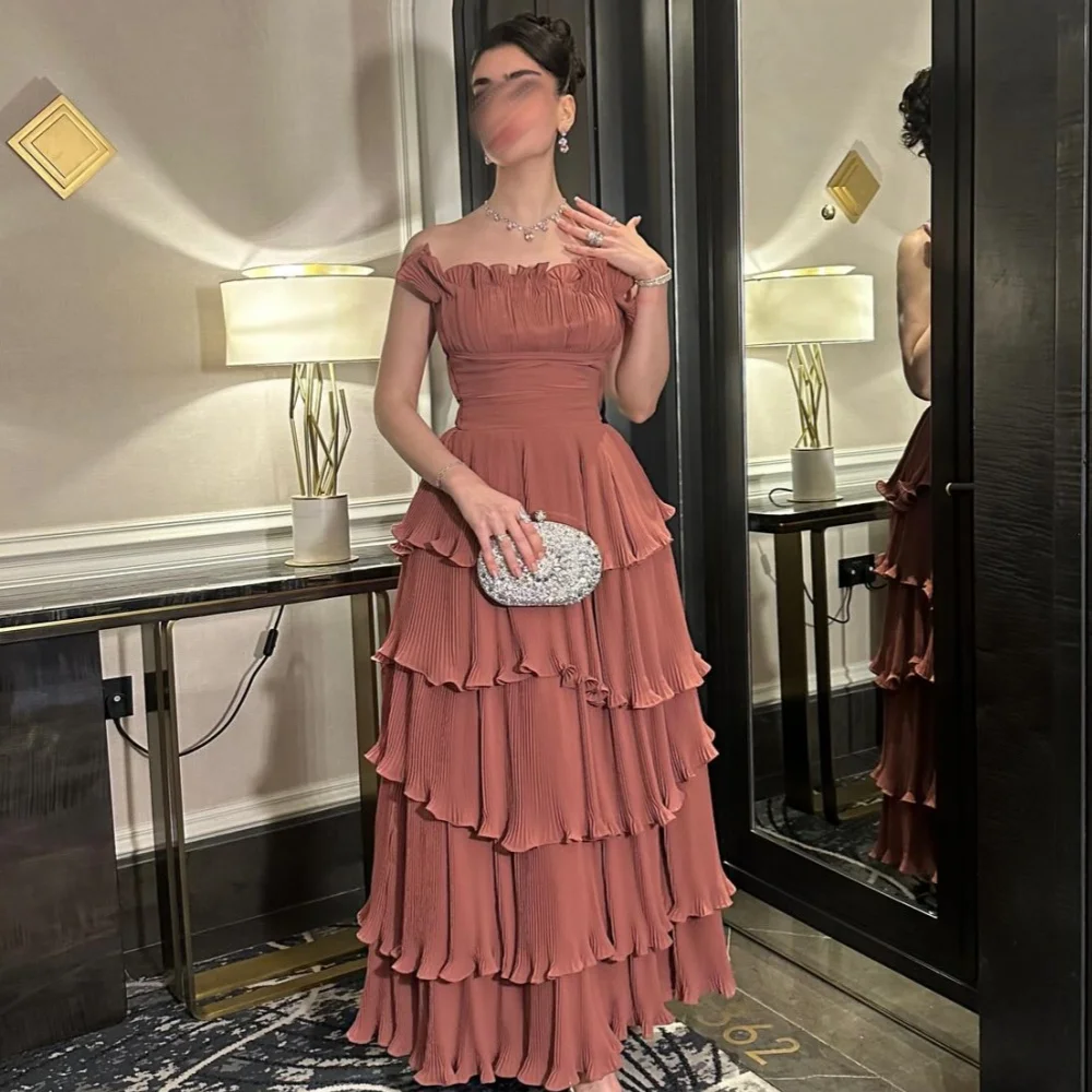 

Customized Modern Style Fashion Ruched Tiered A-line Strapless Ankle Length Dresses Bespoke Occasion Dresses Sizes Available