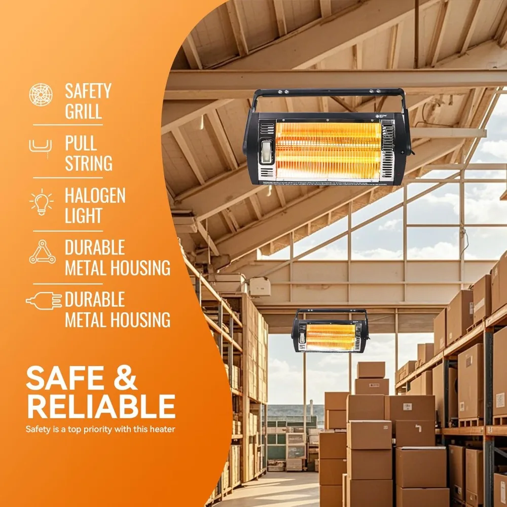 سخان جراج كهربائي مثبت على السقف 120 فولت 750 وات 1500 وات سخان مشع كوارتز مزدوج لفناء المتجر مع ارتفاع مائل قابل للتعديل #3