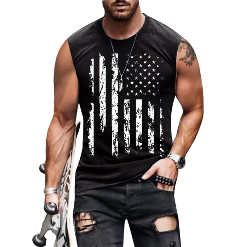 3D Printed Rainbow Gradient Tank Tops For Men America Flag Pattern Tees Summer Loose Sports Street Round Neck Vest Casual Tops