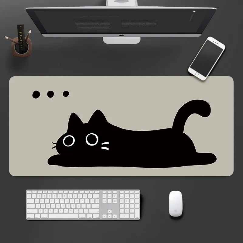 Kawaii Black Cats Rubber Mouse Pad Office Gaming Smooth Large Small Laptop Deskmat Keyboard Mat Stitched Edge Non-Slip Desk Pad