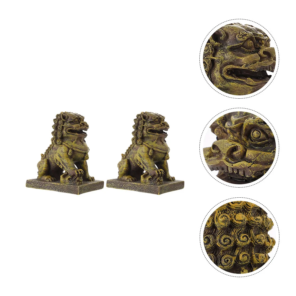 

2Pcs Chinese Guardian Lion Resin Ornaments Creative Desktop Aquarium Decoration Mini Garden Micro Landscape Fish Tank