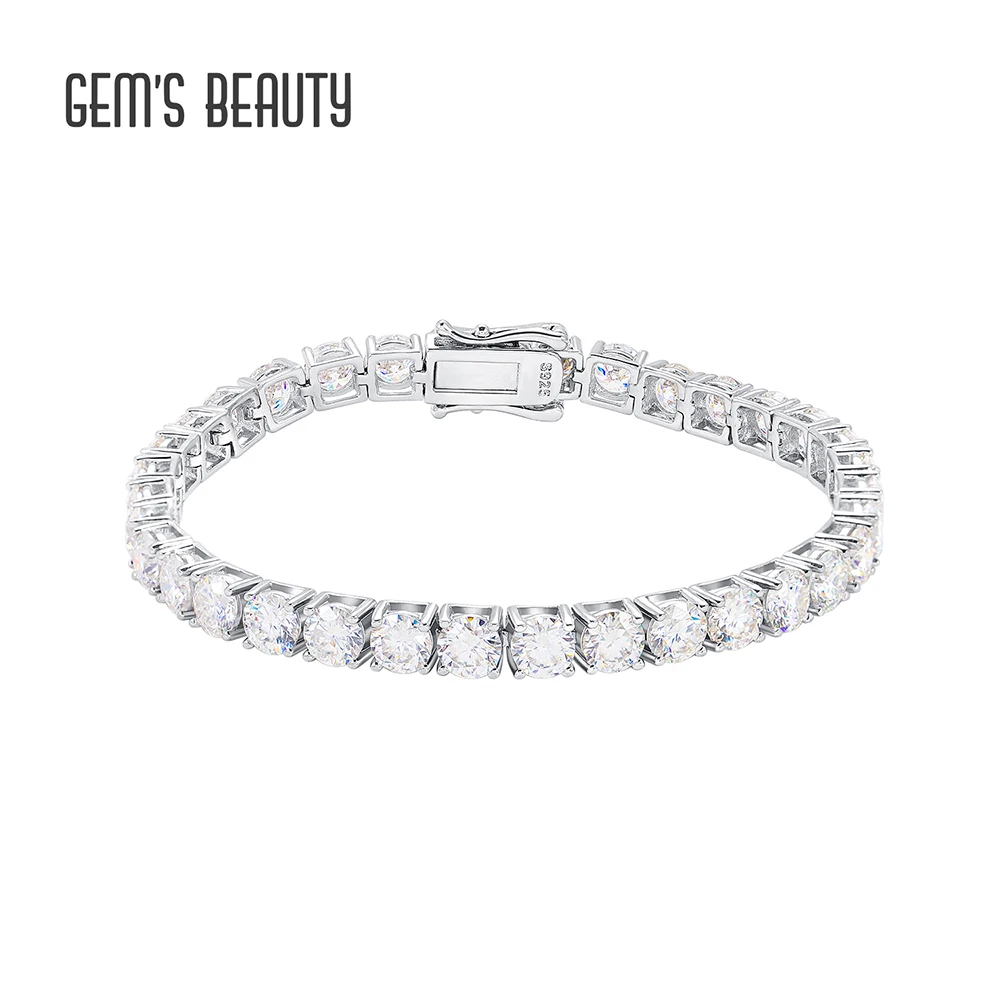 GEM'S BEAUTY Moissanite Tennis Bracelet s925 Sterling Silver Plated 18k Gold with 3-6.5mm For Women Man Customizable gems