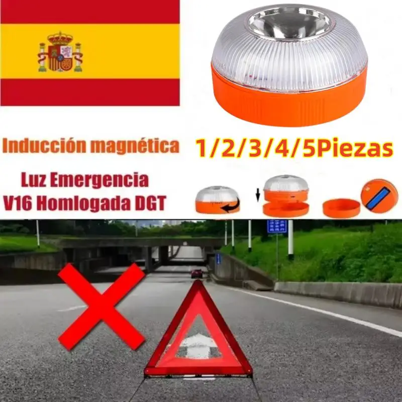 Spain Car Emergency Light Signal V16 Homologated Dgt Approved Beacon Light USB Rechargeable Magnetic Induction Strobe Light