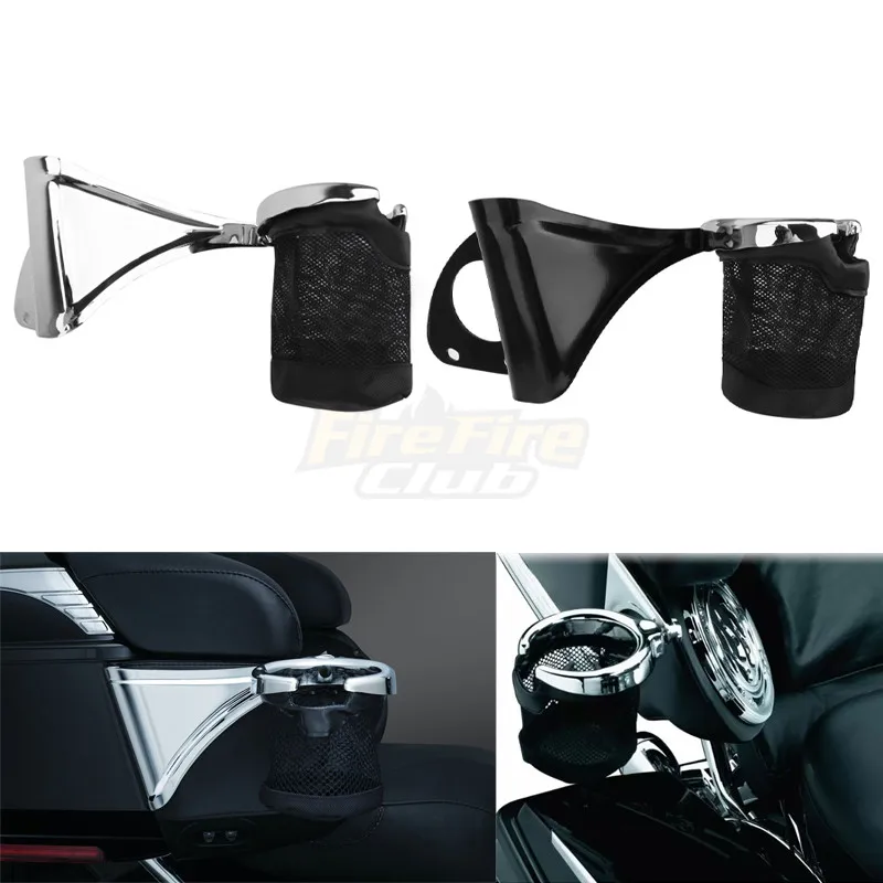 Chrome Motorcycle Passenger Bracket Rear Drink Cup Holder Fits For Harley Touring Road Glide Electra Glide CVO Ultra 2014 -2020