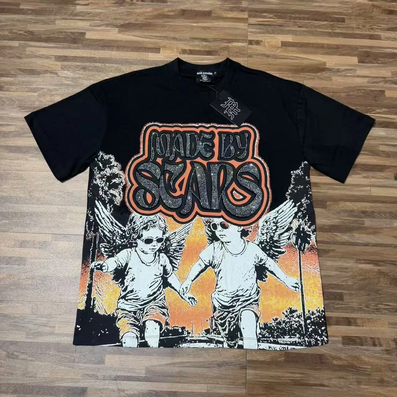 Mixed Emotion American Angel Print Short Sleeve Loose Casual Heavyweight Pure Cotton T-Shirt Street Style Citywalk Daily Wear