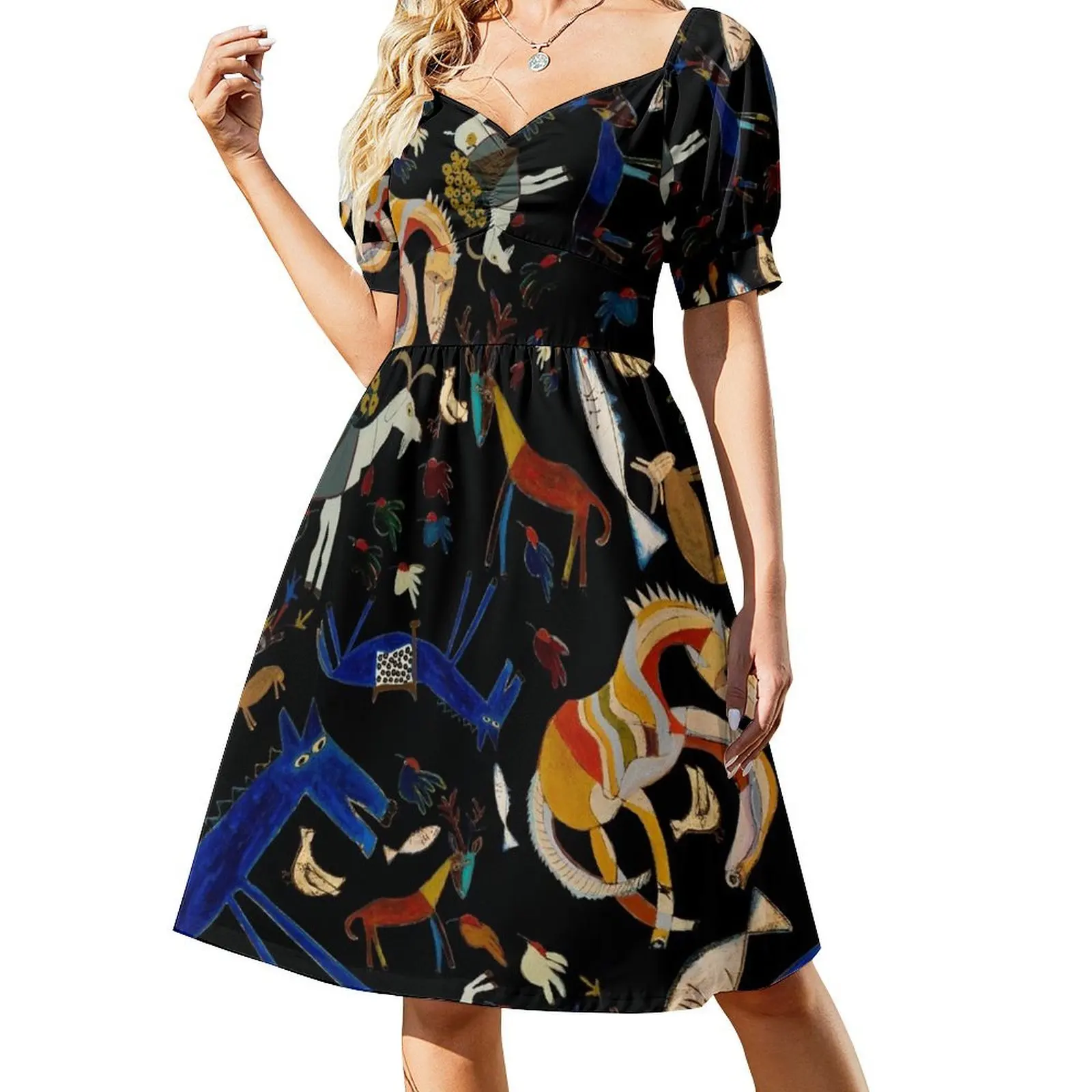 

Wild Folk Menagerie - Black Short Sleeved Dress Aesthetic clothing beach outfits for women Dress