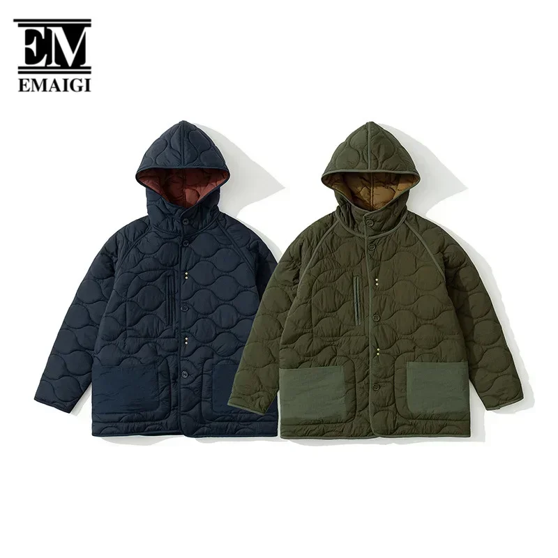 Wearable Both Inside and Outside Parka Men Winter Cityboy Streetwear Loose Plus Size Padded Cotton Hooded Quilted Jacket Coat