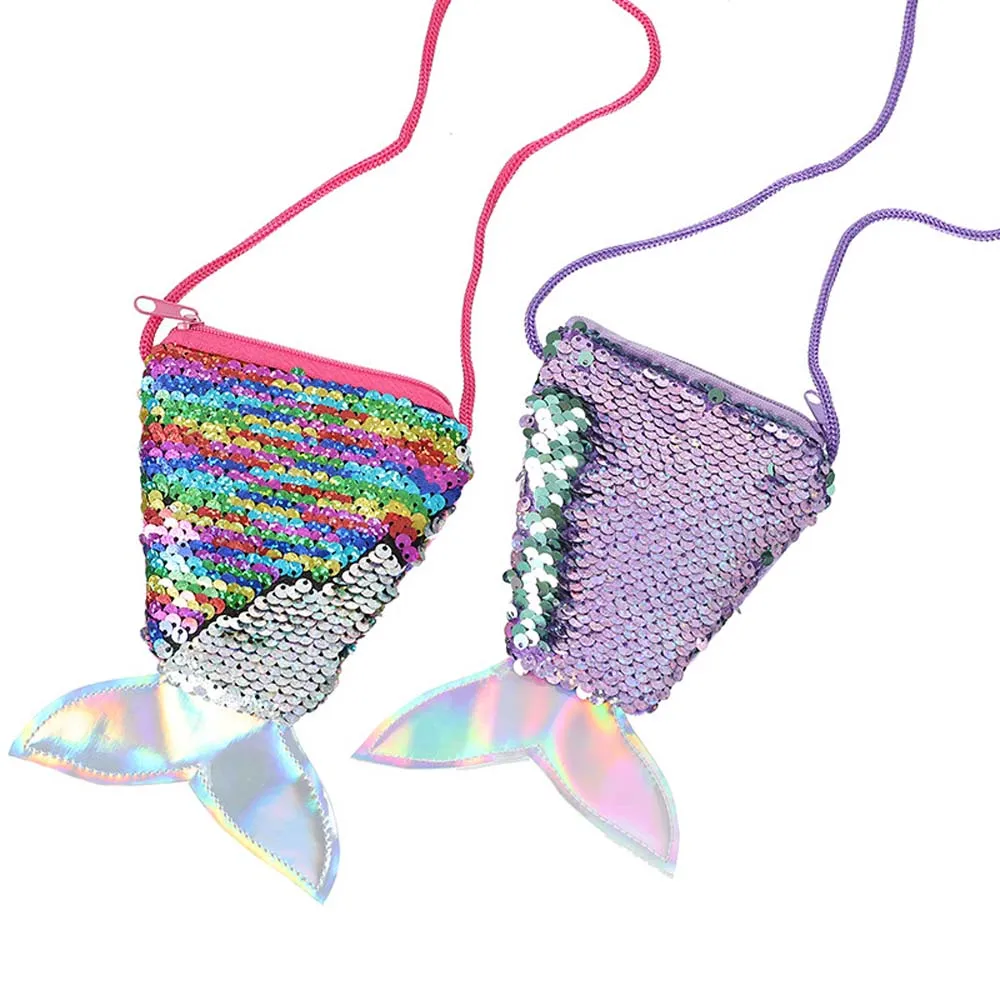 Money Pouch Mermaid Tail Sequin Coin Purse Fish Tail Sundries Bag Girls Sequin Crossbody Bag Toys Storage Protective Case