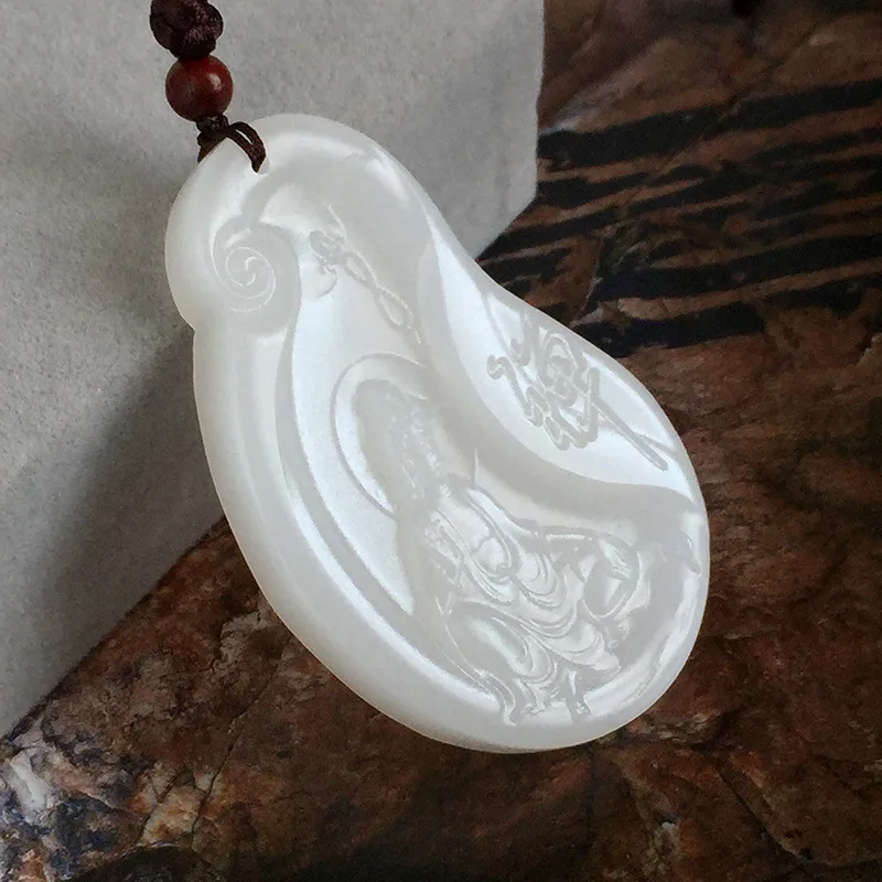 Afghanistan White Jade Carved Enlightenment Jade Pendant for Men and Women