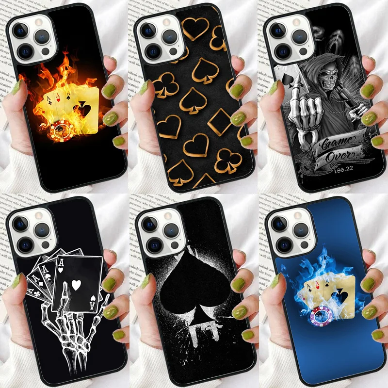 Mystery Poker Card Phone Case For iPhone 16 15 14 plus XR XS 11 12 13 Pro max Soft Bumper Shell Cover coque