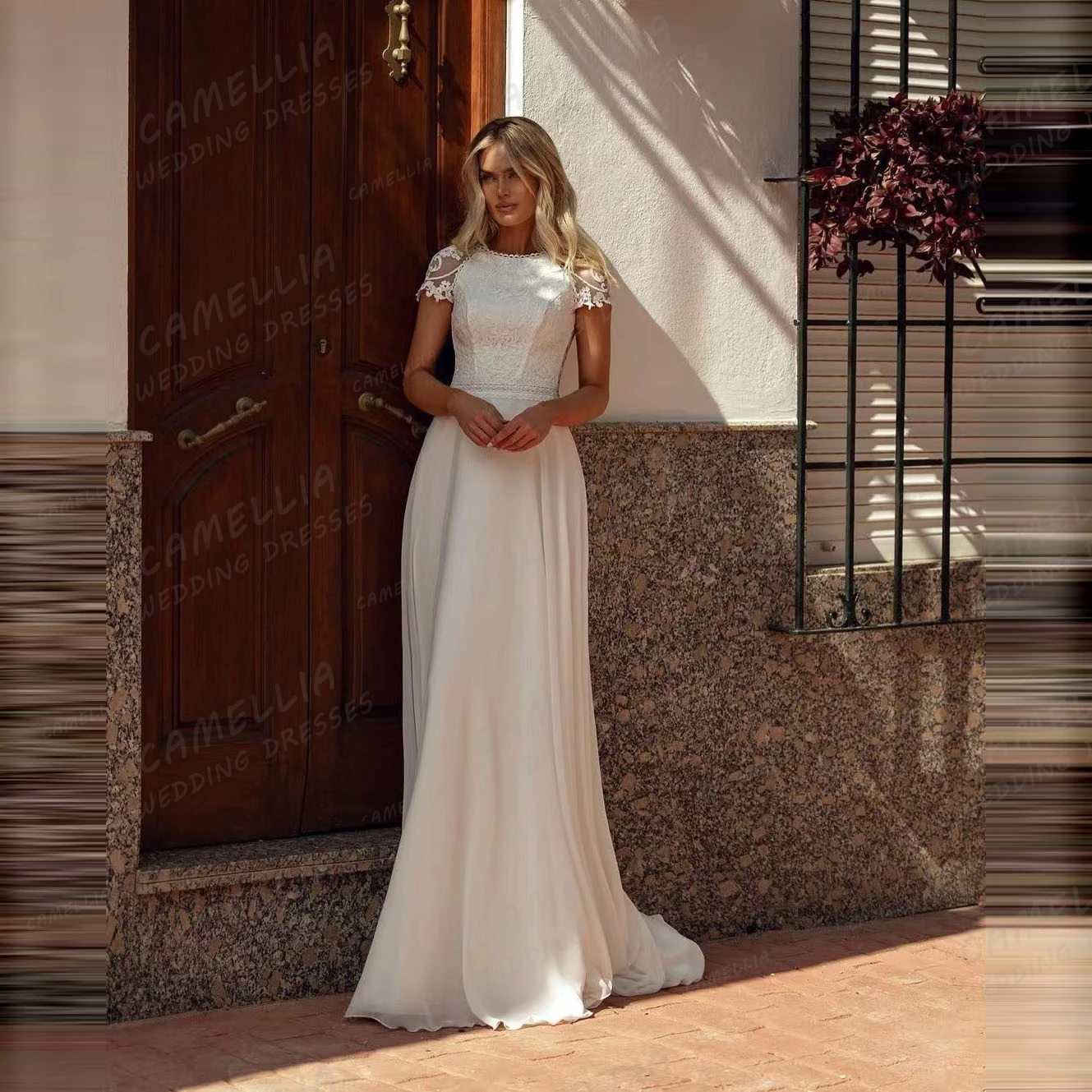 Classic 2024 abiti da sposa una linea Sexy senza maniche abiti da sposa da donna collo alto Bohemia Appliques formale Veatidos De Novia