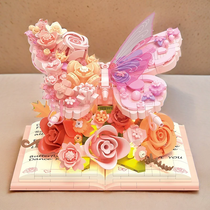 (850+ Pieces) Large Quantity, High Difficulty Level, 3D Creative Butterfly and Bouquet Building Block Ornaments, DIY Decorative Art, Adult Collectible Gifts, Birthday Gifts, New Year Gifts, Easter Gifts, Valentine's Day Gifts, Eid Gifts, Living Room, Bedroom, Office Desktop Decoration Ornaments