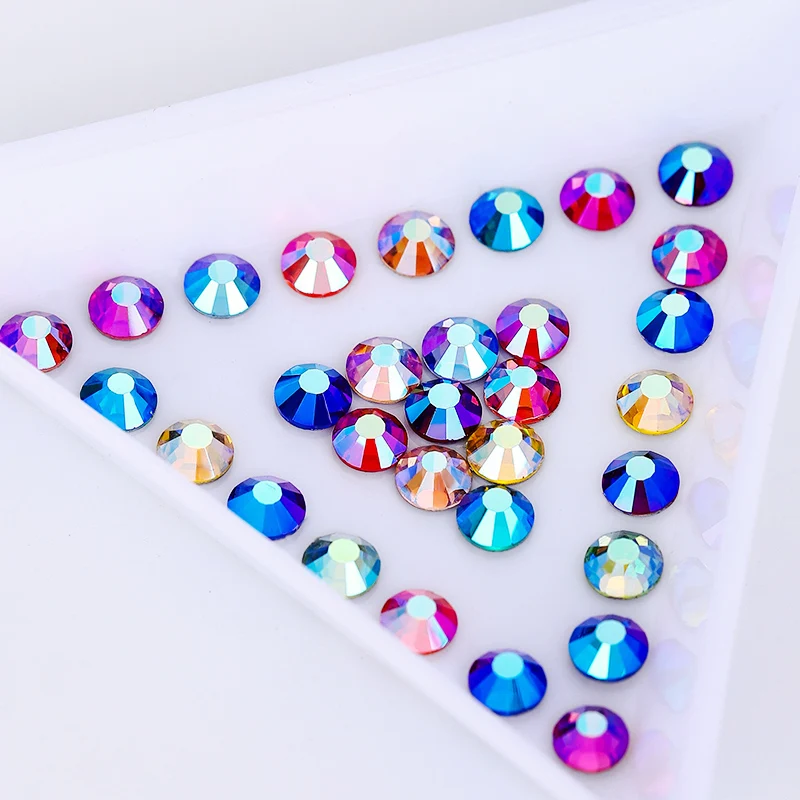 QIAO AAAAA Farbe Blau AB Nicht-Heißfix & Heißfix Bügelfix Strasssteine aus Glas mit flacher Rückseite für Kleidung, DIY, Nagel- und Bekleidungsdekoration – Detail 2