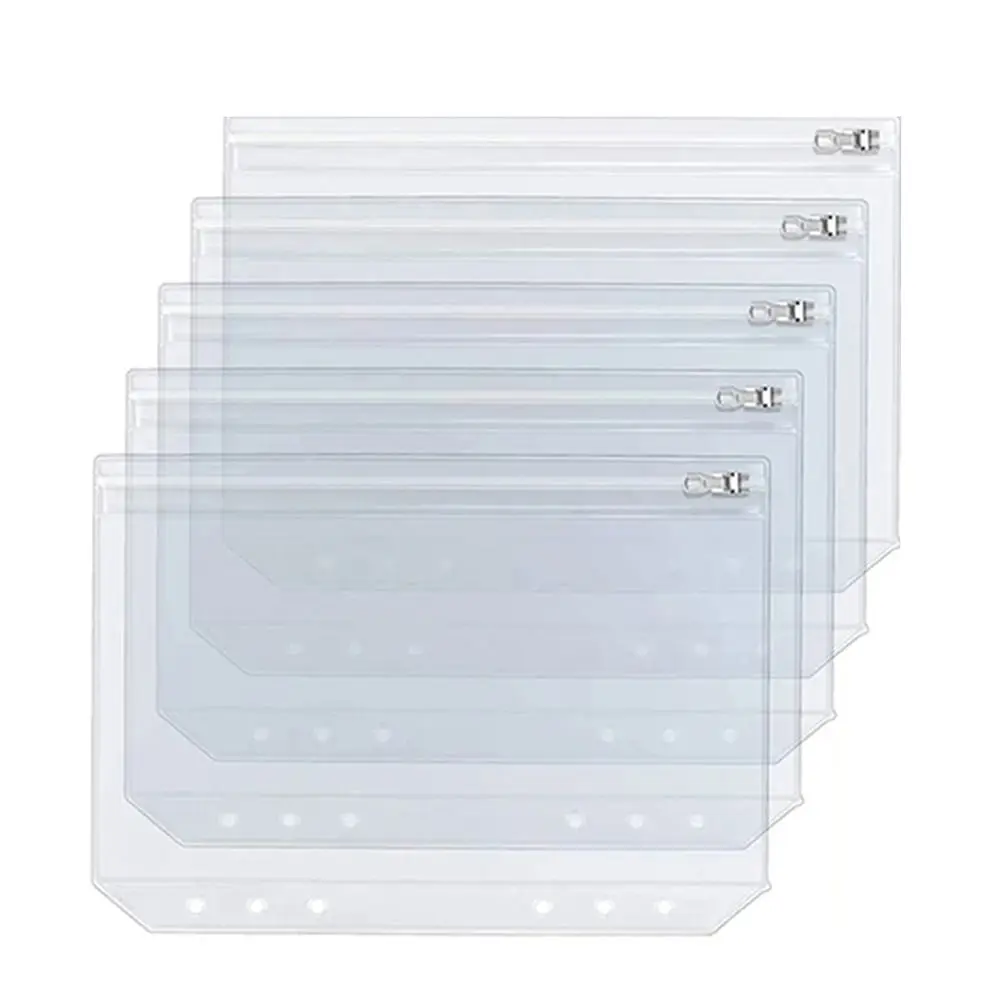 5pcs Document Organiser A5 A6 Clear PVC Pockets Paper Organizer File Organizer Binder Cash Envelopes With Metal Zipper