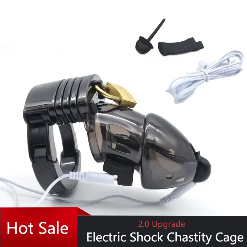 2.0 Upgrade Electric Shock Chastity Cage Male Adjustable Penis Ring Plastic Chastity Lock CB Erotic Sex Toys For Men Gay 18+Shop