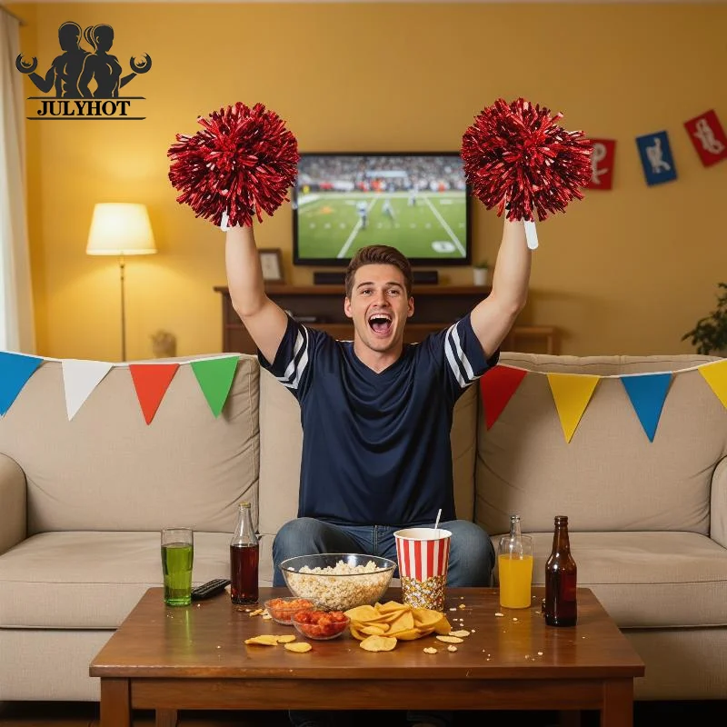 Cheerleading Pom Poms With Shiny Metallic Foil And Plastic Handle For Sports Events Cheer Shows Parties
