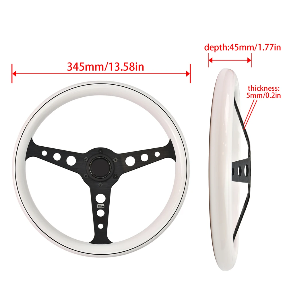 3 Spokes Anti-Slip Falt Bracket Racing Steering Wheel 345MM Wood and Black Lines ABS Classic Retro Steering Wheel with Horn But