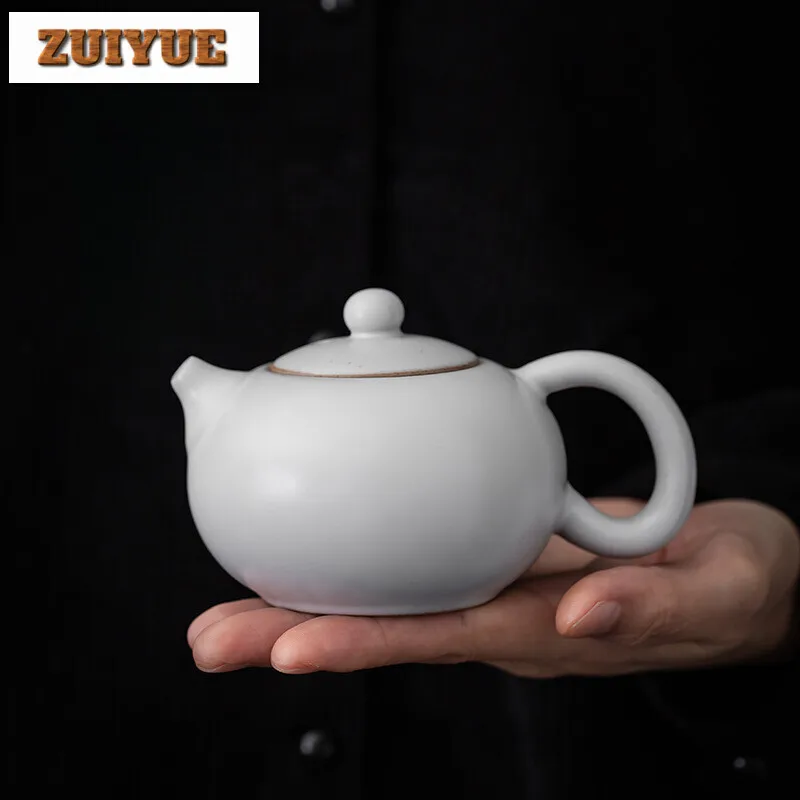 200ml Retro White Crude Pottery Teapot Ancient Small Infusions Xishi Pot Tea Brewing Kettle Chinese Tea Set Supplies Ornaments