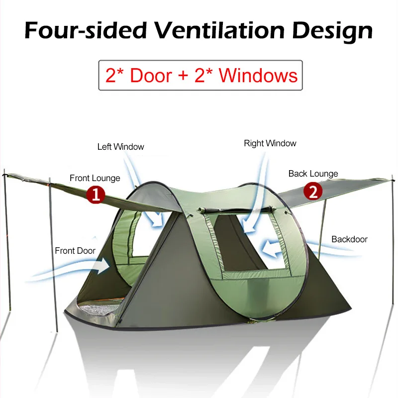 3-4 Person Family Outdoor Automatic Camping Tent Instant Setup Tent 4 Season Windproof Waterproof Dampproof Portable Pop up Tent